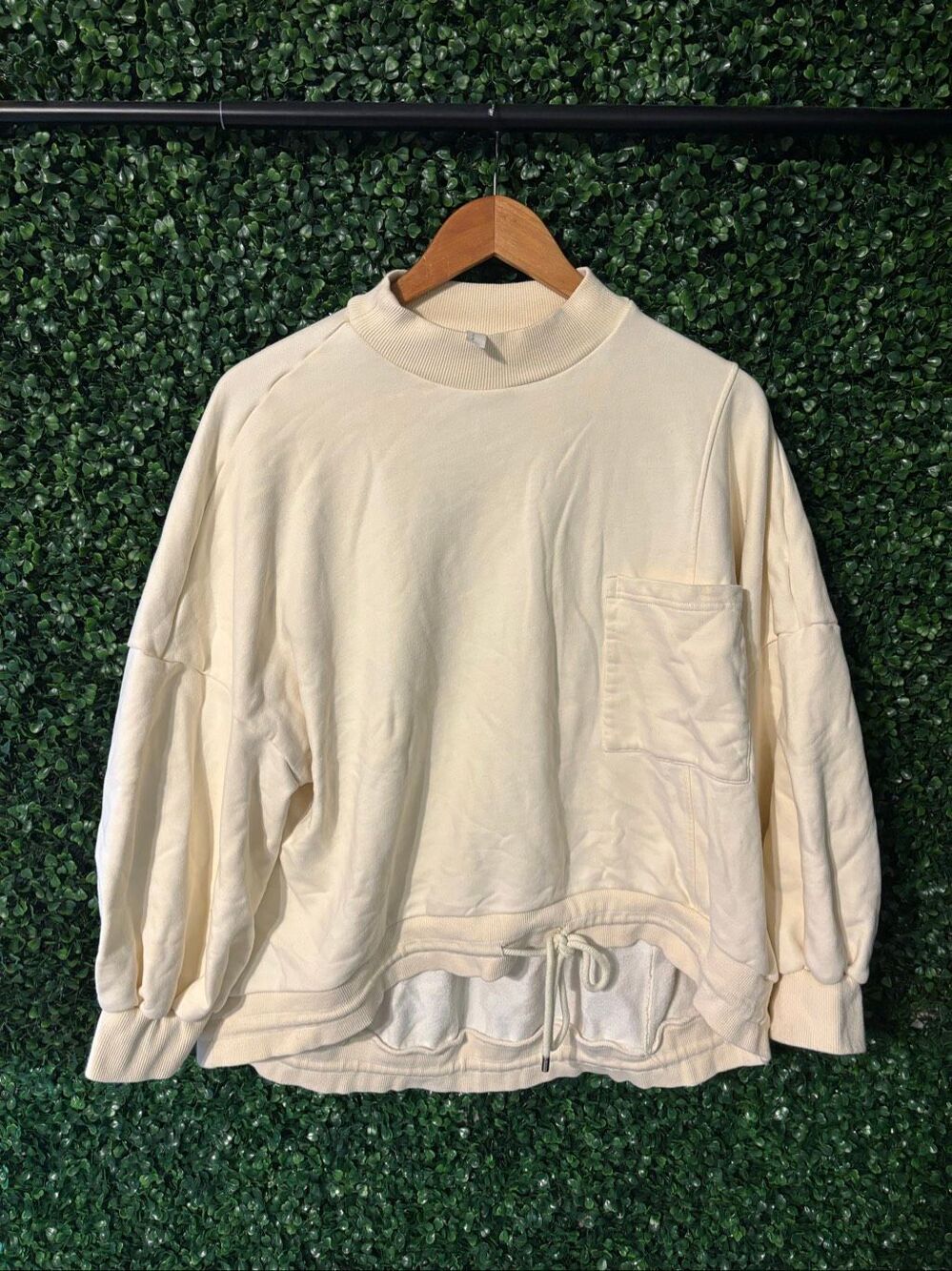 Nap Drawstring Hem Cotton Oversized Pocket Sweatshirt Beige/tan Womens Size L